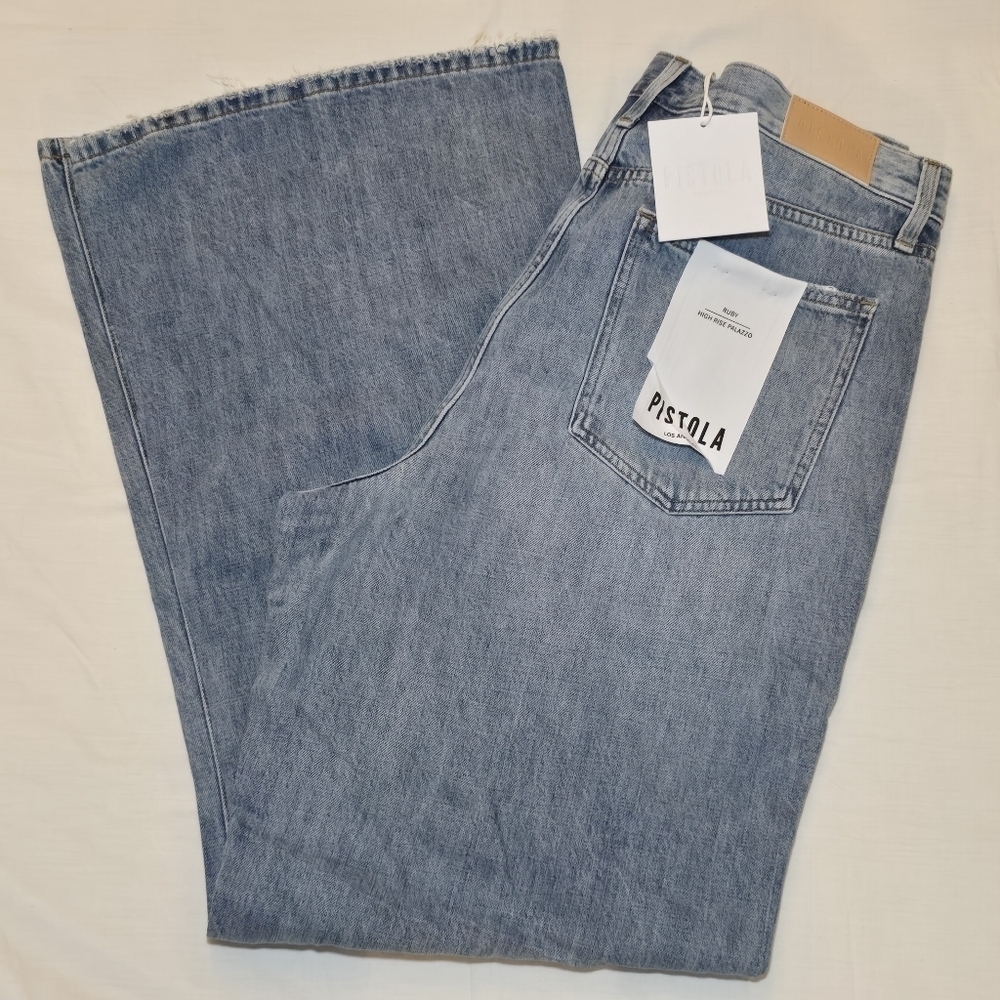 NWT Pistola Ruby High Rise Palazzo Jeans Wide Leg Lt Blue, sz 32